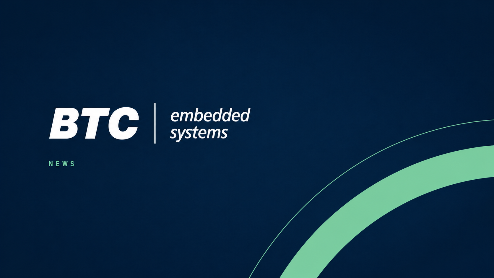 BTC Embedded Systems logo on a navy and mint brand graphic