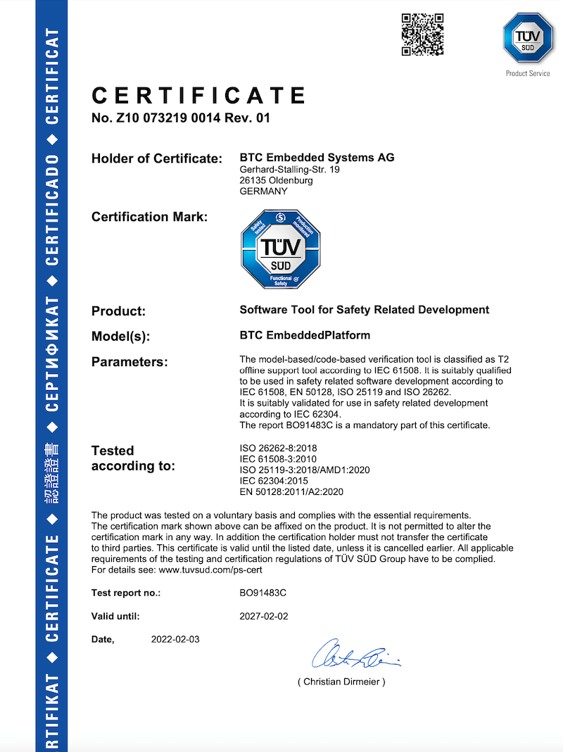 ISO 26262 Certificate